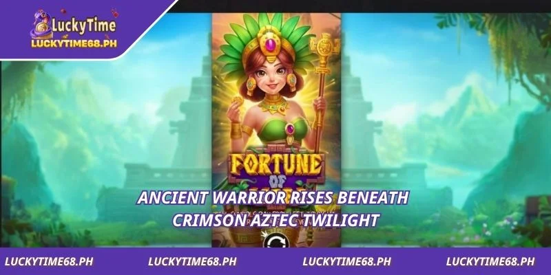 Ancient warrior rises beneath crimson Aztec twilight